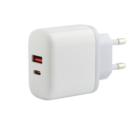 Universal smartphone charger with a connector type c and USB, isolated on white background