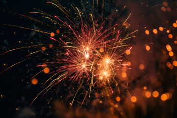 Fototapeta na wymiar colorful salutes fireworks in night sky holiday generative ai