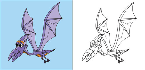 Robot Mecha Pteranodon Dinosaurs Coloring Book for Kids 2D Cartoon Style © sarance studio