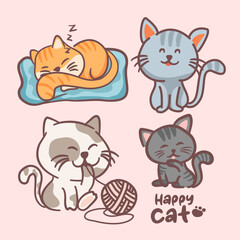 Cute little cat element collections. Vector illustration.