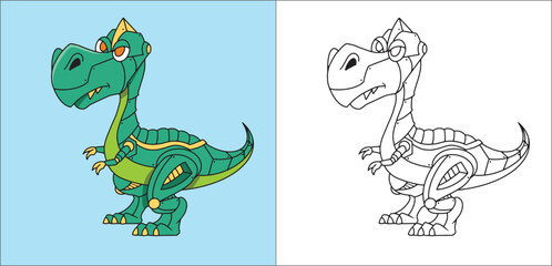 Dino Robot Mecha Raptor or Trex Coloring Book for Kids 2D Cartoon Style 2