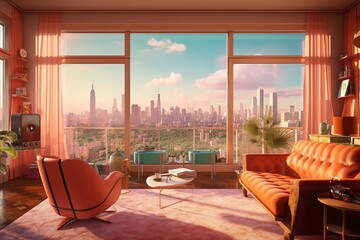 An image of a luxurious penthouse, overlooking a city skyline. Generative AI