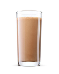 Chocolate milk drink or milkshake in glass isolated with clipping path. Transparent PNG image.