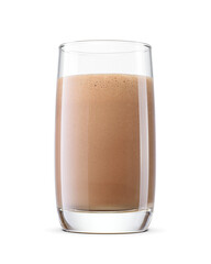 Chocolate milk drink or milkshake in glass isolated with clipping path. Transparent PNG image.