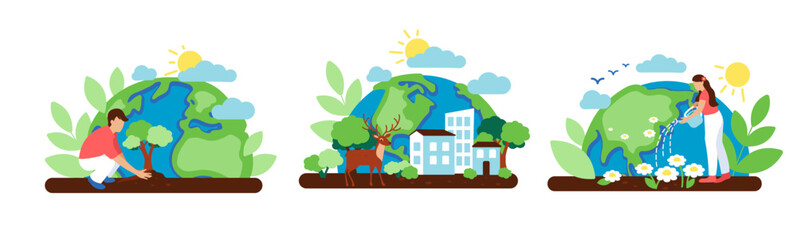 Caring for environment, ecology concept with vector peoples, Save the planet 