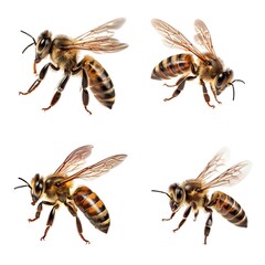 Honey bee generative AI image illustration isolated on white background. Insect bees macro concept