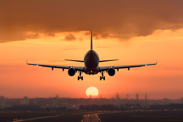 Fototapeta na wymiar Airplane with a beautiful sunset