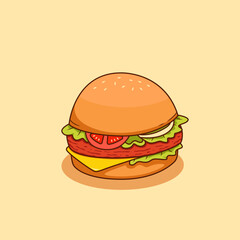 delicious burger with ham meat and cheese vector illustration