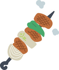 串に刺して焼いた肉や野菜のカラーイラスト