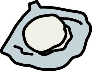 貝に乗った帆立のシンプルなカラーイラスト