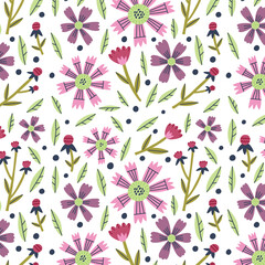 Trendy naive flower seamless pattern. Hand Drawn nature floral. Vector surface background for fabric, textile, wallpaper