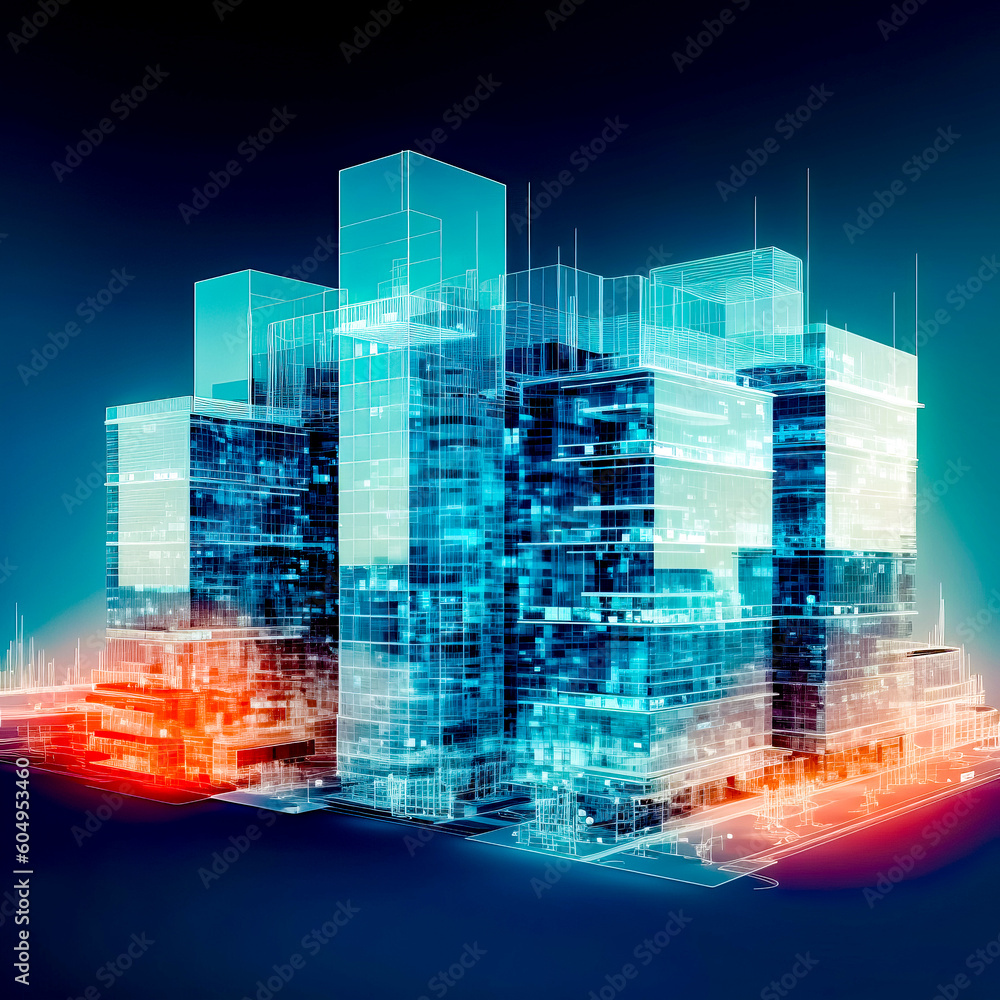 Poster abstract image of city with skyscrapers in the middle of it. generative ai.