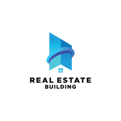 Vector abstract real estate blue logo, icon. Construction, building, architecture logo, unique concept logo, city logo