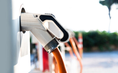 Close up of electric car charging station