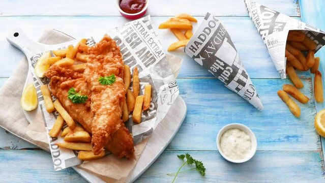 Traditional fish and chips takeout 