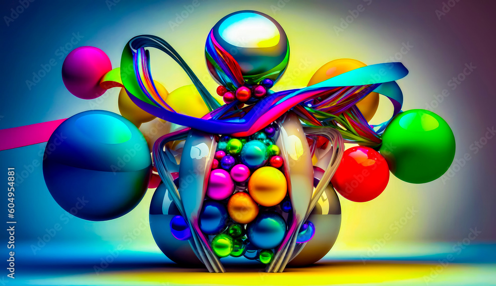 Poster painting of colorful object with lot of colors on it's surface. generative ai.