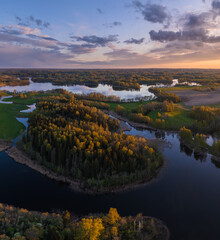 Obraz premium Sunset time bay lake Siver Nature of Latvia, Latgale.