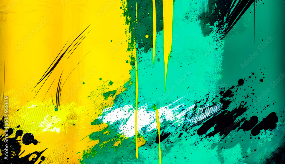 Canvas Prints abstract painting of green and yellow paint on yellow and black background. generative ai.