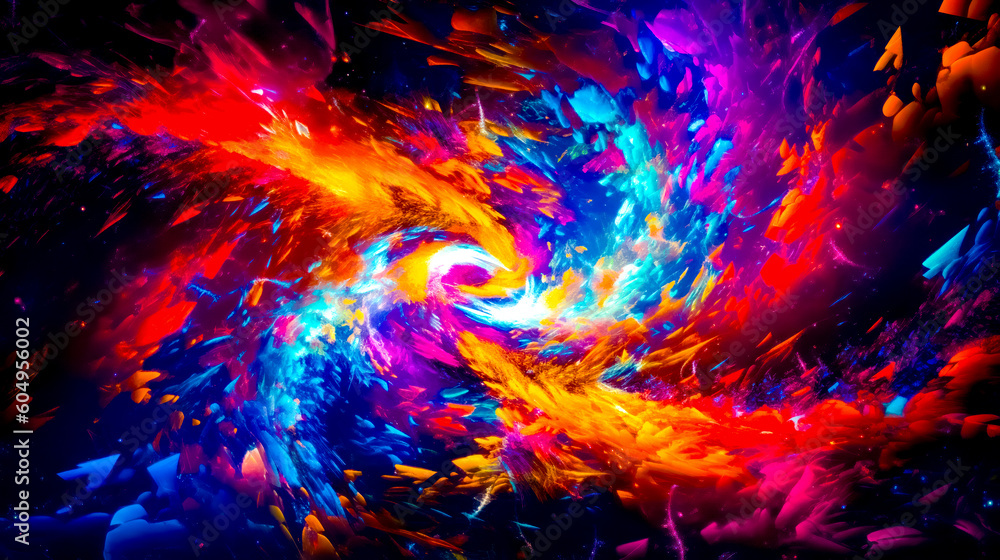 Poster colorful abstract background with lots of colors and spiral shape in the center. generative ai.