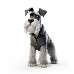 Miniature Schnauzer dog illustration cartoon 3d isolated on white. Generative AI