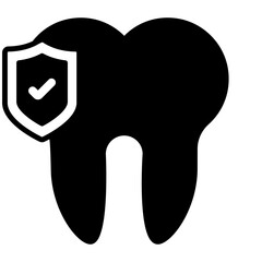 Indemnity Plans concept, Teeth with shield vector icon design, odontology symbol, oral medicine sign, Dental instrument stock illustration 