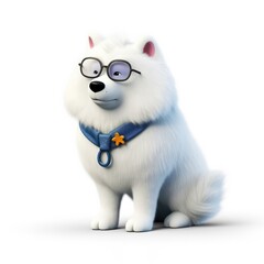 Naklejka premium Samoyed dog illustration cartoon 3d isolated on white. Generative AI