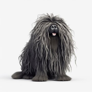 Puli dog illustration cartoon 3d isolated on white. Generative AI
