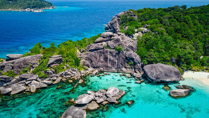 The beauty of the sea and islands In the Similan Islands, Phang Nga Province, Thailand, from a bird's eye view on a clear day waiting for tourists to experience the beauty