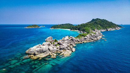 The beauty of the sea and islands In the Similan Islands, Phang Nga Province, Thailand, from a bird's eye view on a clear day waiting for tourists to experience the beauty