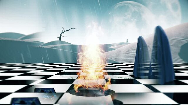 Chessboard with burning portal