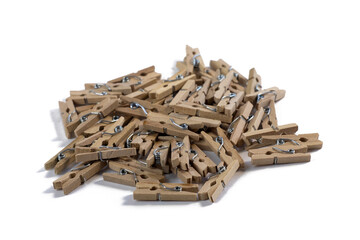 Set of decorative clothespins on white background