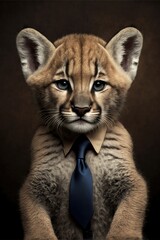 Fototapeta premium Portrait of baby cougar in a business suit. Generative AI