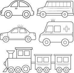 Transport coloring page for children and adults. Hand drawing vector illustration in black outline on a white background.