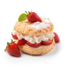 Strawberry Shortcake Isolated on White. Generative AI