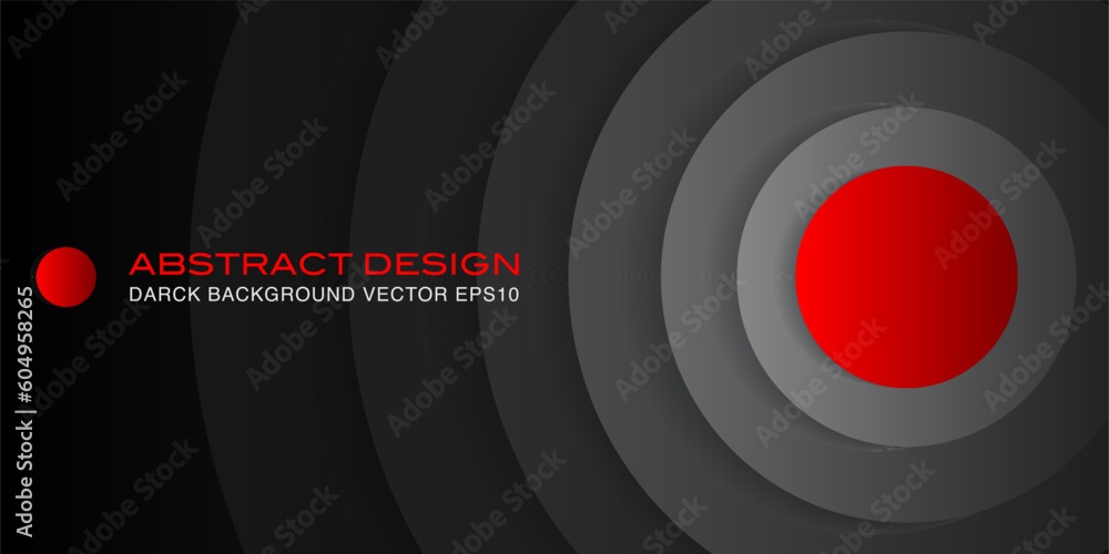 Poster concentric circles with shadows. abstract dark background. red in the center. black circulars. cut o