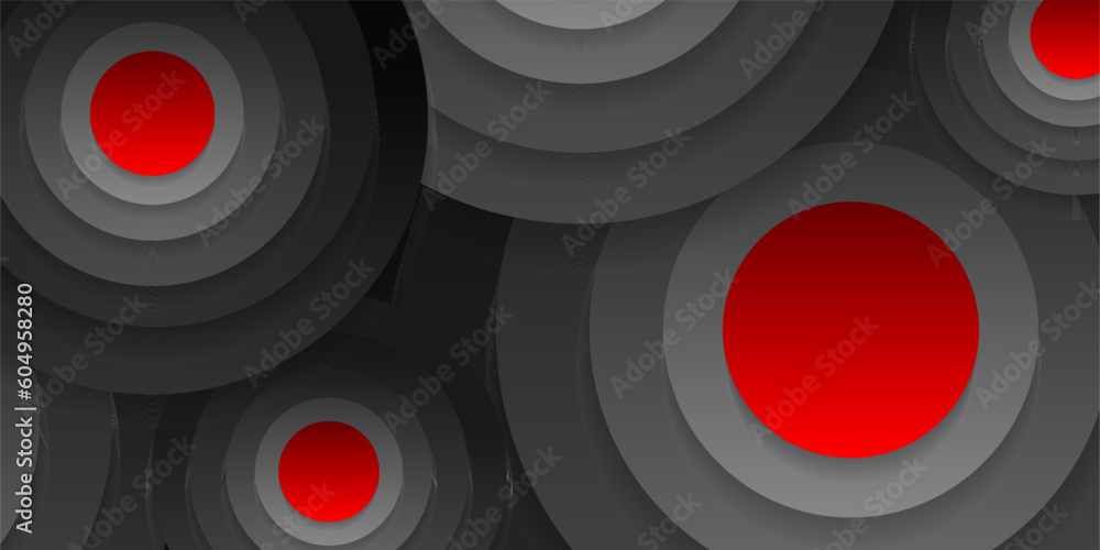 Poster concentric circles with shadows. abstract dark background. red in the center. black circulars. cut o