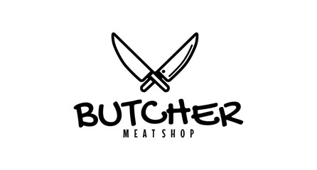 Butcher shop logo with crossed cleaver knife vector design