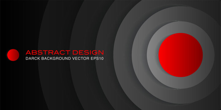 Concentric circles with shadows. Abstract dark background. Red in the center. Black circulars. Cut out paper. Vector graphic design