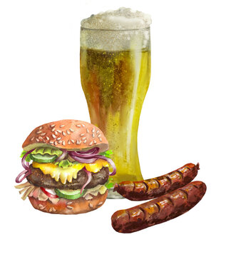 glass of beer and hamburger