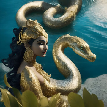 Mystical Naagin: Graceful Serpent Shapeshifter in the Vast Open Sea  - Generative AI