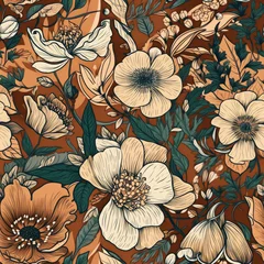 Deurstickers Seamless floral pattern. Generative AI. © Roxana