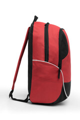 School red and black color backpack isolated on white background. top view.