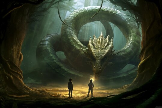 Two adventuring children encounter a great serpent of legend. 