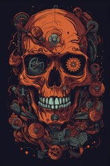 Cartoon Mechanical skull Tshirt design. Generative AI