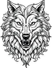 Angry Wolf Head Mascot logo illustration sketch