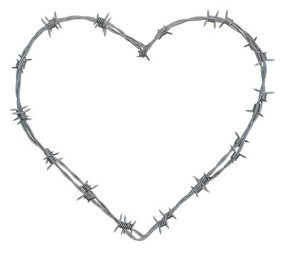 a 3D illustration featuring heart-shaped wire sculptures