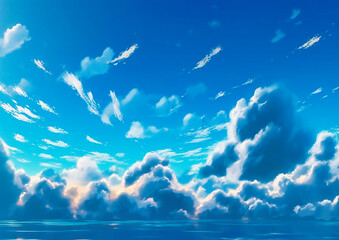 the sky has many white puffy clouds and blue skies