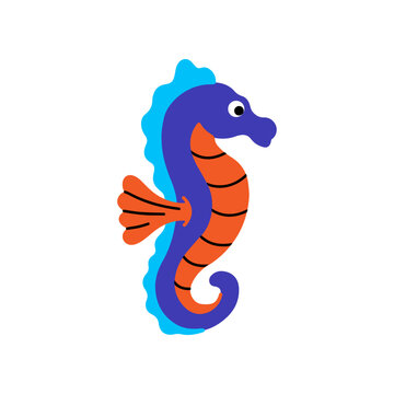 Seahorse, cartoon marine character. Funny sea animal character used for invitation, children book, poster, card. vector Illustration. Clip art seahorse