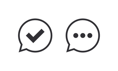 Message bubble. Bubble template. Speech bubble. Chat sign. Communication symbol. Notification icon. Social Media element. New message. Chat icon. Text message. Message sent. Check mark icon. Vote sign