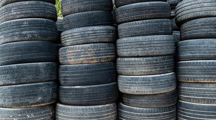 A pile of old car tires